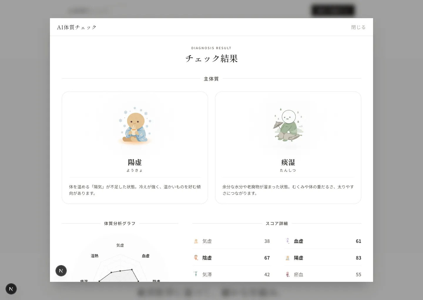 AI体質チェック デモ画面